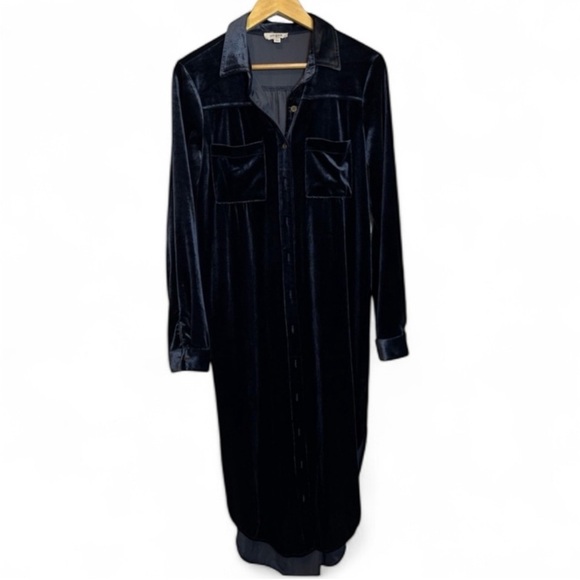UMGEE Navy Blue Velvet Shirt Dress Duster Large - Picture 11 of 13